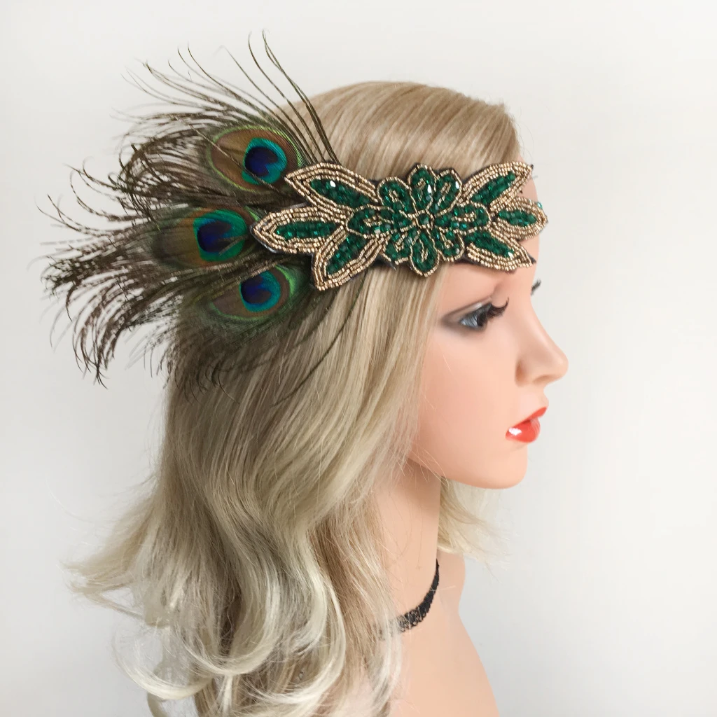 

Retro 20s Peacock Feather Headband Wedding Bridal Headdress Dress Up