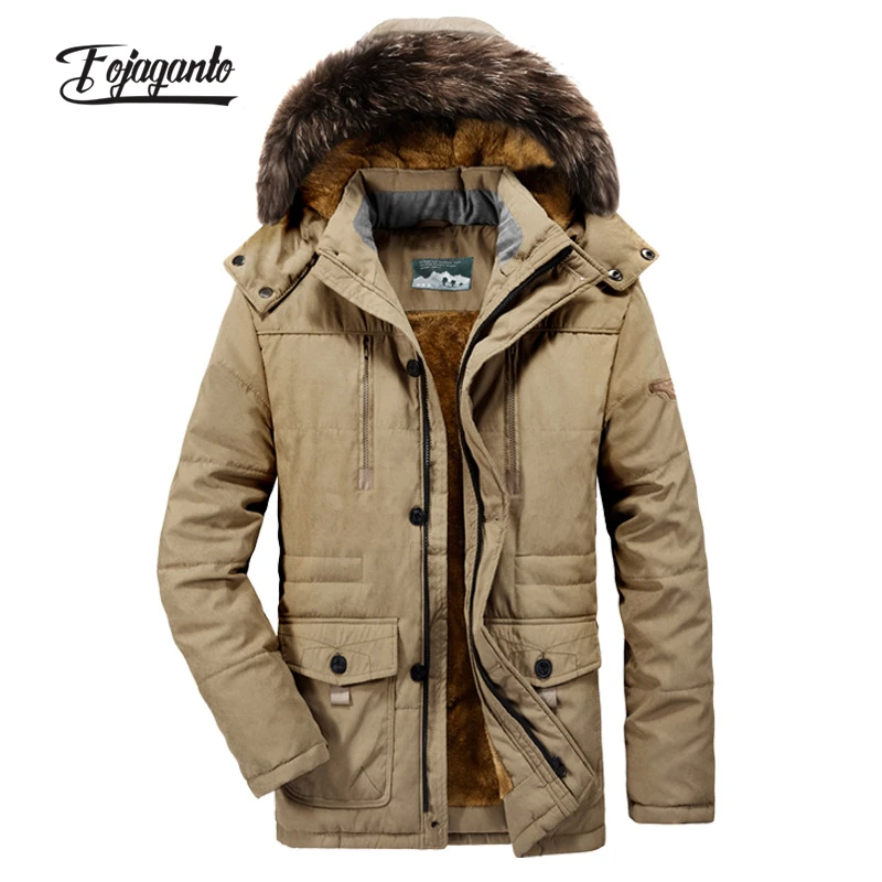 

FOJAGANTO Men's Winter Mid-Length Cotton Parka Plus Velvet Thick Loose Hooded Jacket Fashion Casual Gentleman Cotton Coat Men