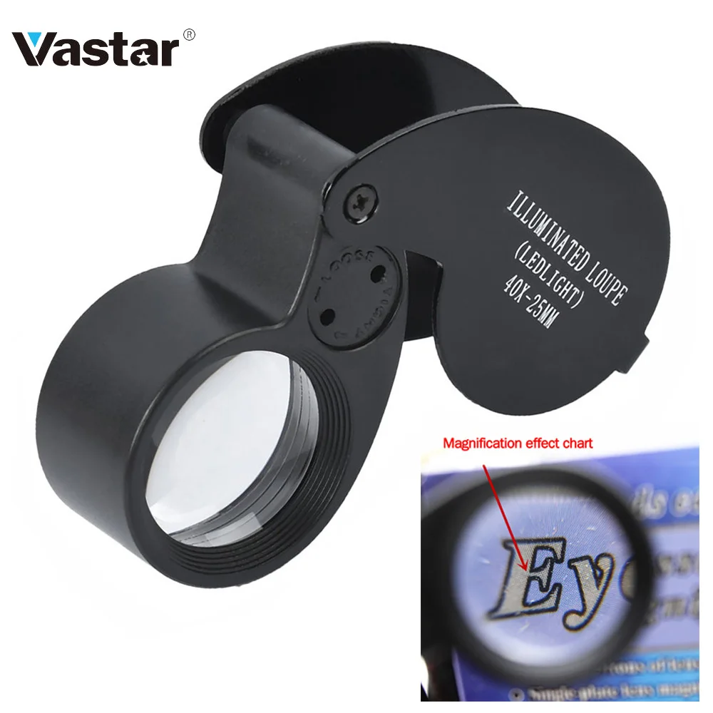 Vastar 40X Портативная Складная лупа Лупа с подсветкой увеличительное стекло Ювелирные Монеты марки антиквариат светодиодный светильник
