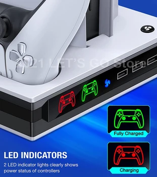 Newest PS5 Vertical Stand 2 Controller Charging Dock 2 Cooling Fan for Sony Playstation 5 Play Station PS 5 Console Accessories 5