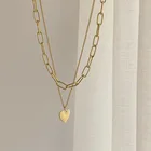 Ожерелье в романтическом французском стиле для женщин, колье золотистого цвета в форме сердца, многослойное на ключицы цепочка с подвесками в виде сердца, новый корейский стиль