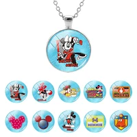 disney mickey mouse print fashion 25mm glass dome pendant long chain necklace for kids weekend party cabochon jewelry mik881 25