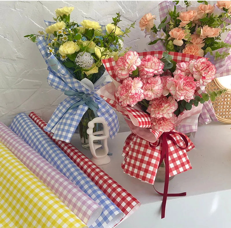 

58x58cm 20pcs/lot Waterproof Lattice Shape Korean Flower Wrapping Paper Florist Flower Supplies Bouquet Decorative Paper