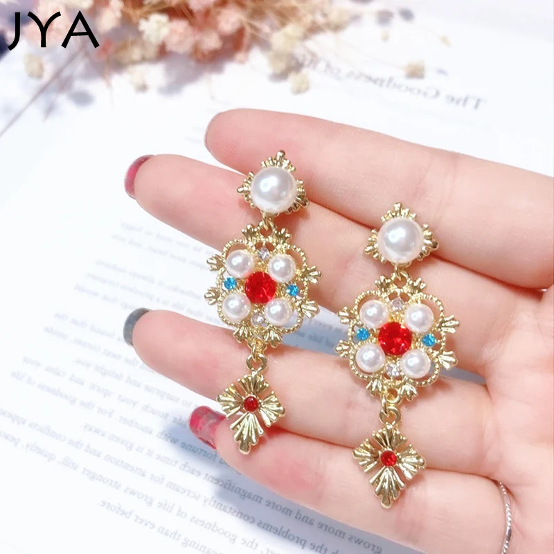Cpop Винтажные серьги с жемчугом красные и синие красивым камнем для женщин