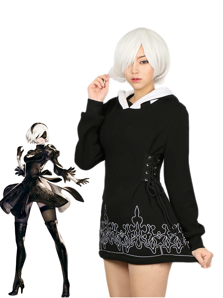 XCOSER NieR Automata 2B худи черный хлопковый свитшот игра косплей костюм пальто Хэллоуин вечерние повседневные толстовки платье для женщин
