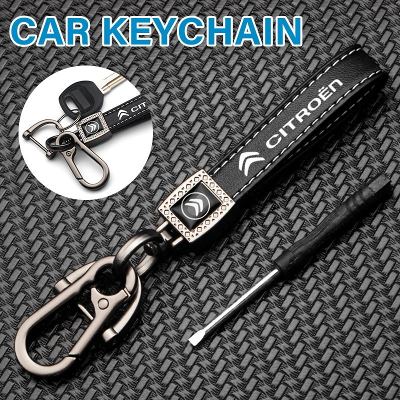 

Car Metal Keychain Leather Key Ring 3D Logo Key Case Car Styling For Citroen C4 C3 C5 Berlingo Car Accessories Styling Key Chain