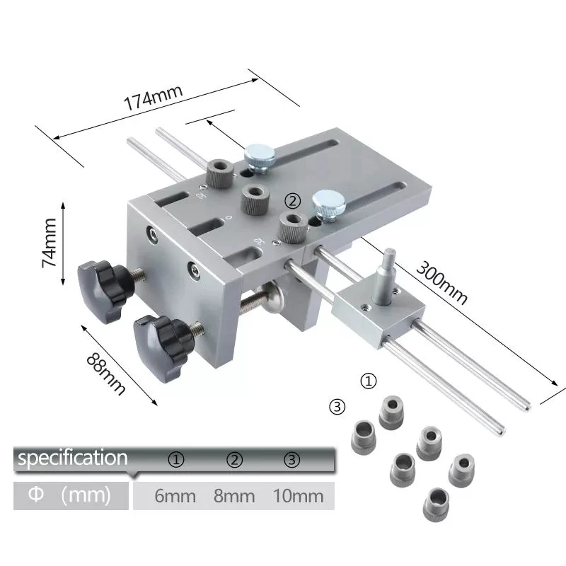 

ALLSOME 6/8/10 mm Drill Bushing Wood Drilling Guide Locator Adjustable Dowel Jig Kit 3 In 1 Dowelling Jig For DIY Tool