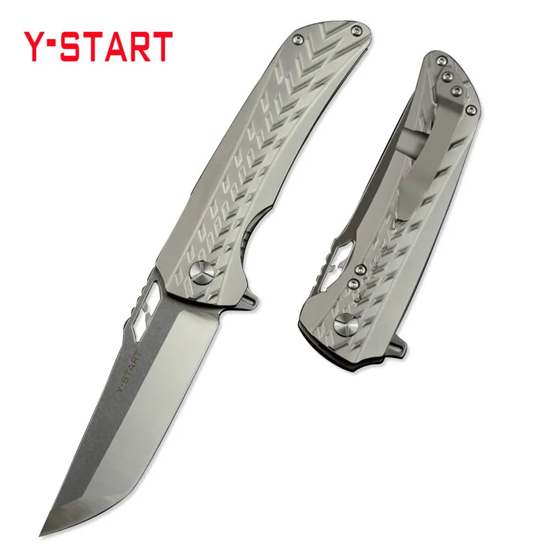 

Y-START flipper folding knife LK5019 Tanto D2 blade ceramic ball bearing washer gray titanium handle outdoor pocket gift knives