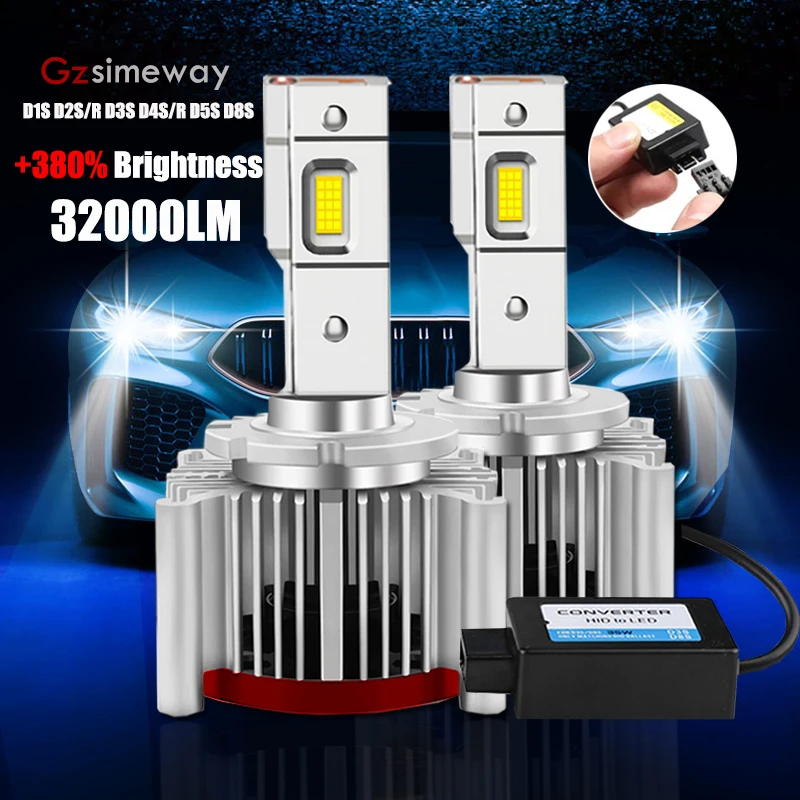 2 Sides D1S LED D2S D3S Canbus 32000LM 6000K Car Headlight D5S D4S D4R D2R D1R D8S Kit Mini 1:1 to Replace HID Conversion Lamp