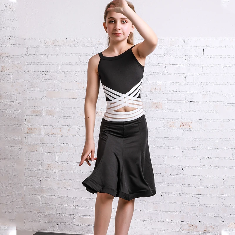 Детское платье для латинских танцев костюмы практика подтяжки одежды с топом и