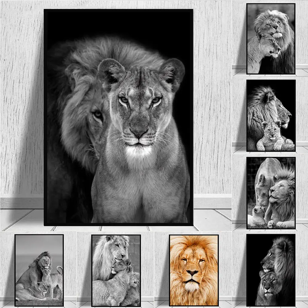 

A Lion and His Lioness Together Canvas Painting Modern Art Animal Posters And Prints Wall Pictures For Living Room Cuadros Decor