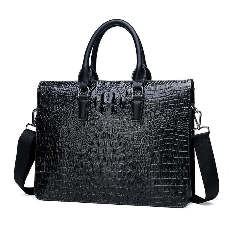

New Crocodile Pattern Men's Handbag Horizontal Business Briefcase Trendy Leather Laptop Computer Bag Men Messenger Office Bags