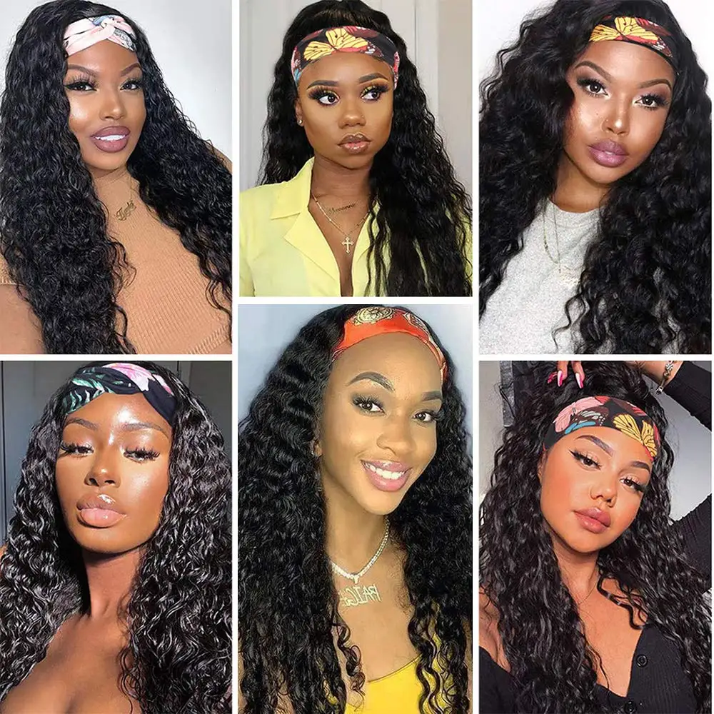 

Deep Curly Wave Headband Wigs for Black Women Synthetic Wigs Brazilian Loose Deep Wave Wig Machine Made Wigs HeadBand InstyleFas
