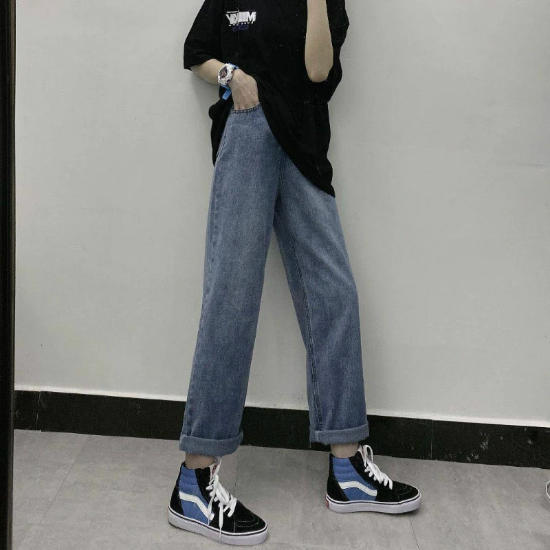 

Jeans Women Solid Plus Size 3XL Loose Vintage Leisure Chic Simple All-match Unisex Couples Washed Korean Style Teens Jean Trendy