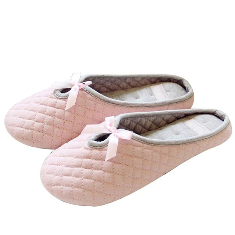 Lovely Bowtie Winter Women Home Slippers For Indoor Bedroom House Soft Bottom Cotton Warm Shoes Adult Guests Flats | Обувь
