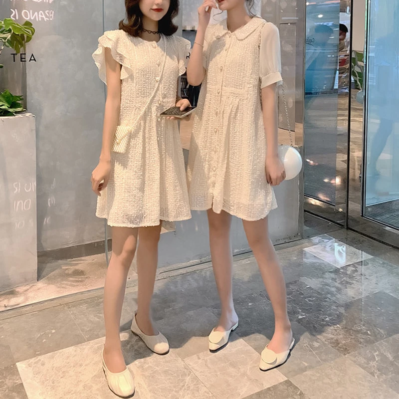 Мини-платье PERHAPS U женское с круглым вырезом элегантное бежевое платье без