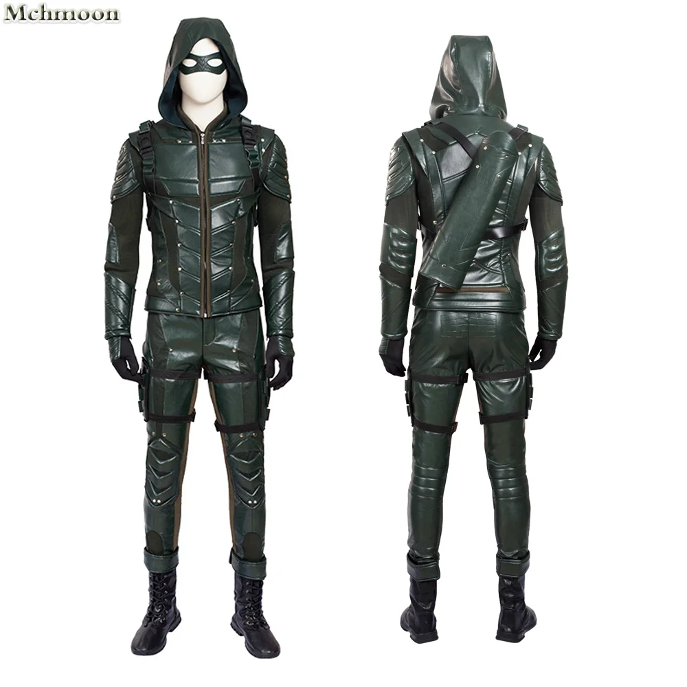 The Arrow Season 5 Green Arrow Cosplay Costume Oliver Quee Outfit Halloween Costumes Men Leather Pantsfantasias adulto masculino