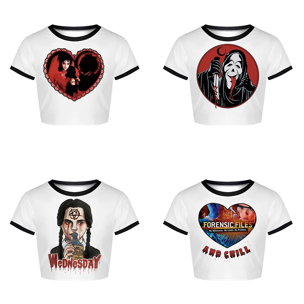 

Navel T-shirt Female Underworld Master High Definition Fashion Printed T-shirt Round Neck Short T-shirt Casual Short Sleeve Top