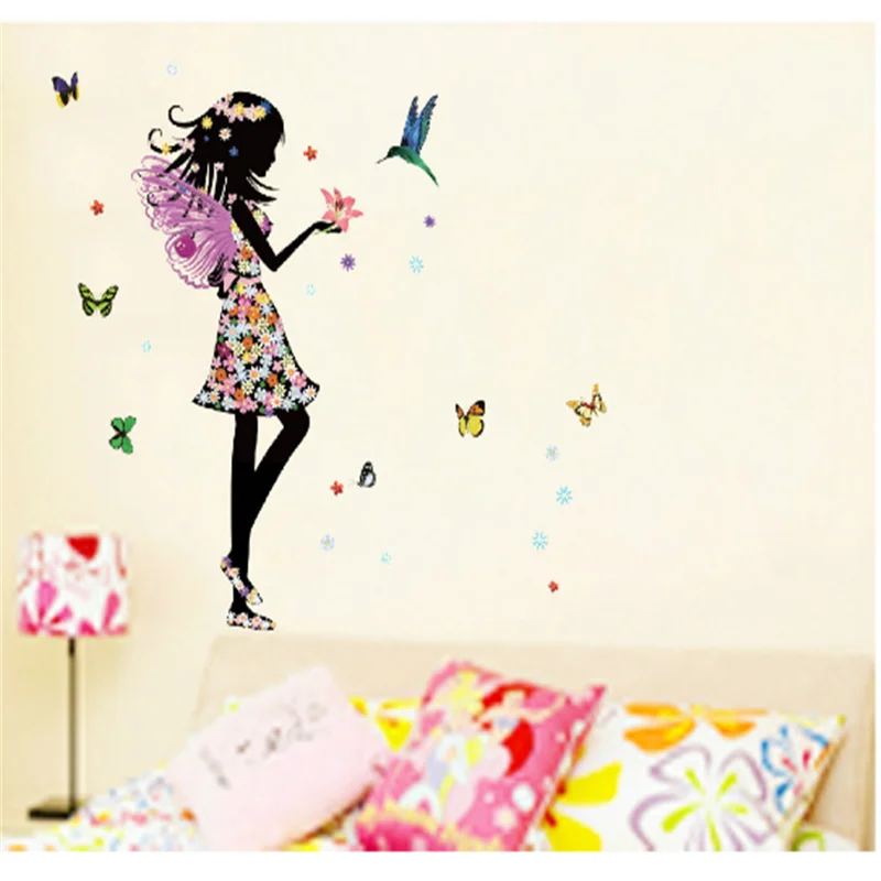 

DIY Girl Bird Arts Beautiful Butterfly Elf Wall Sticker for Kids Rooms Home Decor Wall Decal Baby Bedroom Wall Decorative Wall