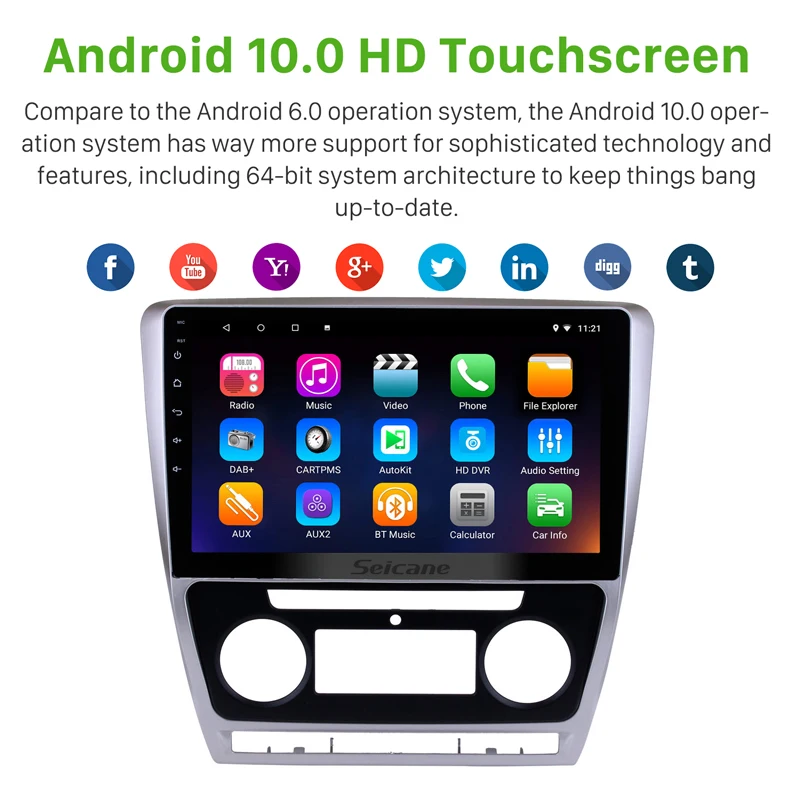 Seicane Android 10 0 1 дюймов Автомобильный мультимедийный плеер для 2007 2013 2014 SKODA Octavia GPS