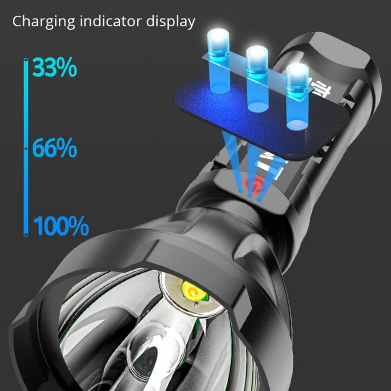 

Portable Flashlight Poewrful Light Battery Display USB Rechargeable Long-range Outdoor Waterproof Lighting for Camping Hiking