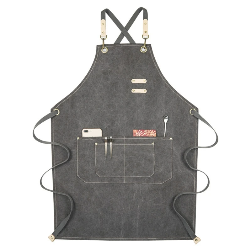 

Chef Apron Cotton Canvas Cross Back Adjustable Apron with Cooking Baking Apron R9UF