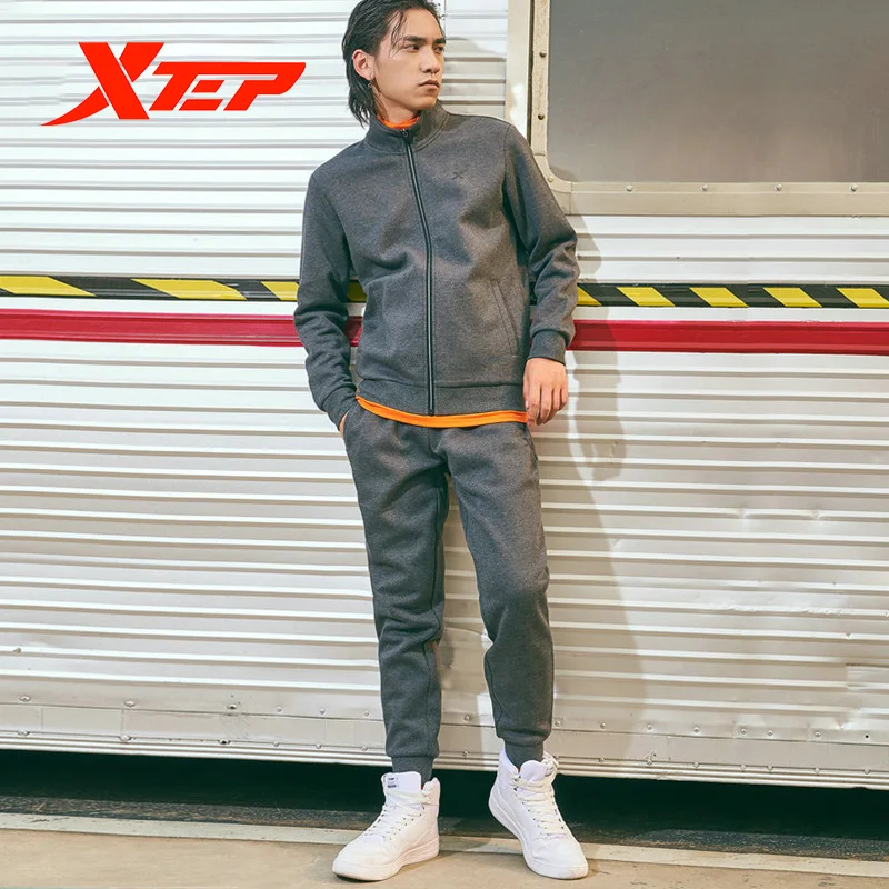 Xtep 2 шт./компл. Мужская спортивная одежда зима весна сохраняющая тепло толстовка
