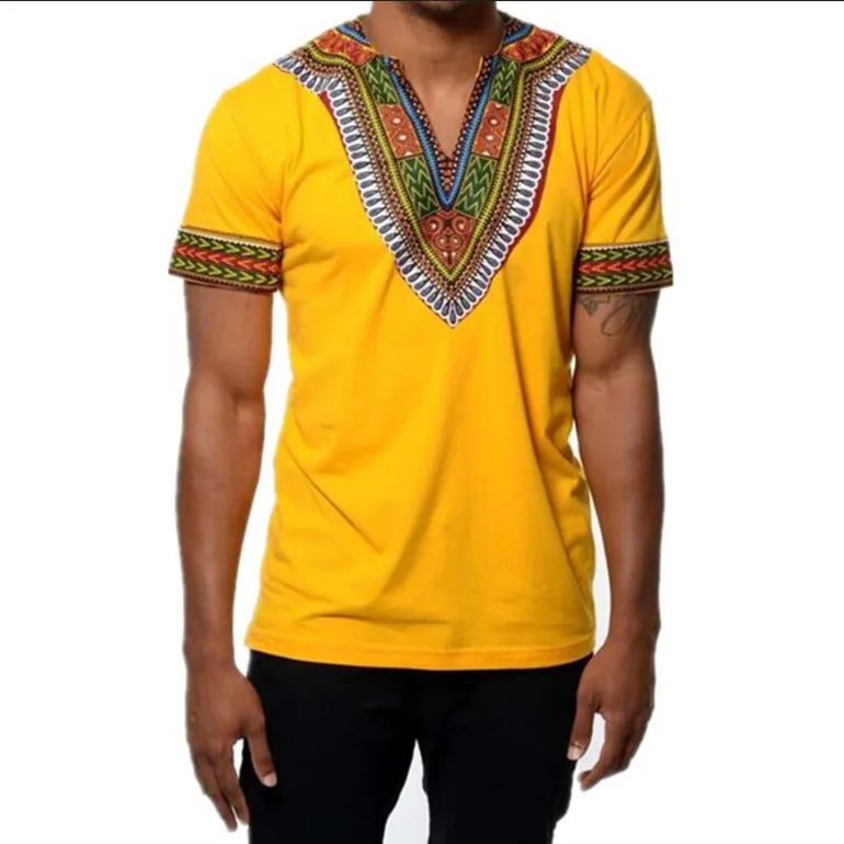 Летние африканские мужские футболки, одежда Дашики, Африканский Топ, Дашики, принт богатый базин, Повседневная футболка с коротким рукавом, ... от AliExpress WW