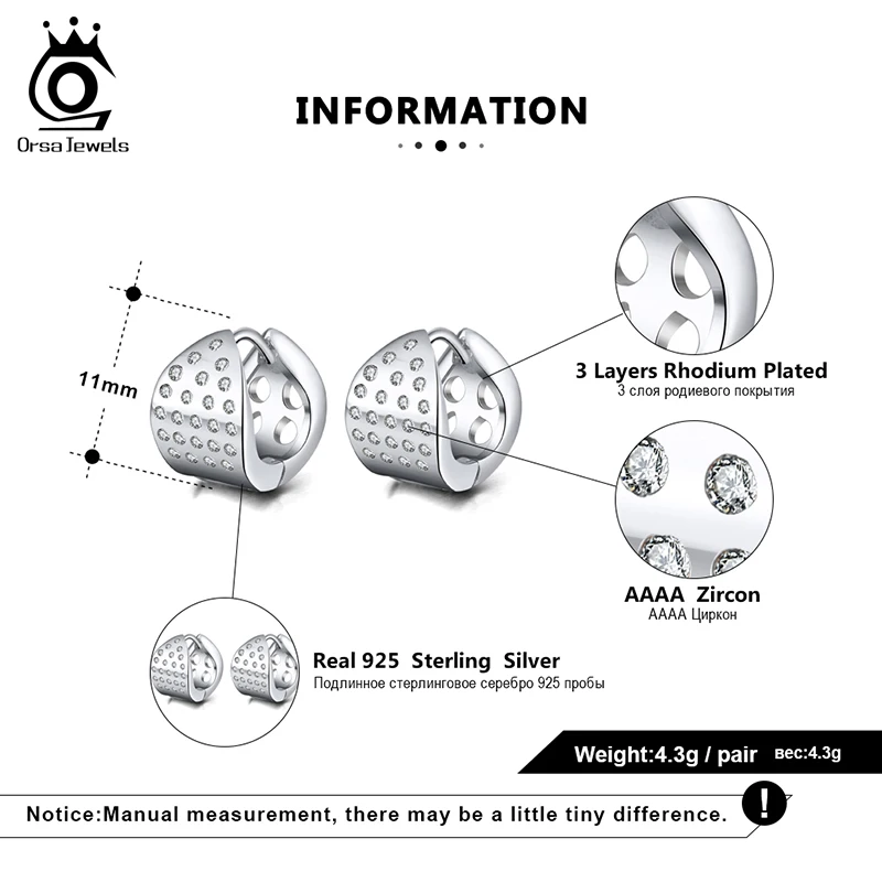 Женские серьги с полыми камнями ORSA JEWELS маленькие 24 фианит AAAA элегантные изящные
