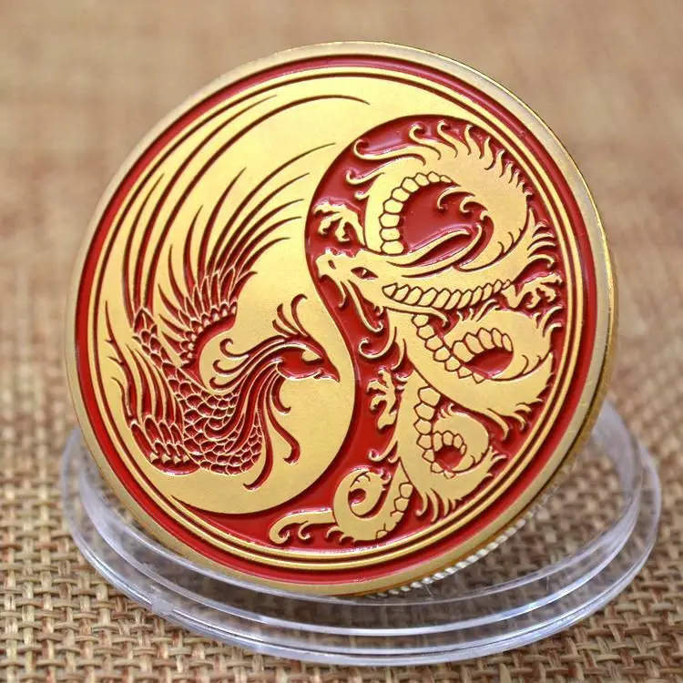 

Dragon and Phoenix Traditional Collectible Gift Gold Plated Collection Art Tai Chi Commemorative Coin