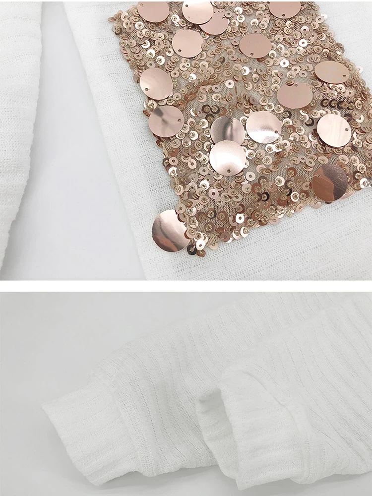

Nice Pop Women's Fashion O-neck Off Shoulder Loose Autumn Top Women's Casual Winter Solid Sequin Pocket Splicing Long Sleeve