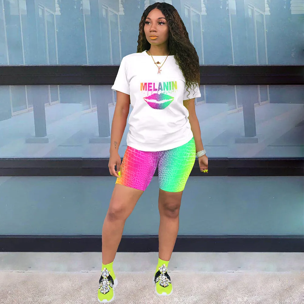 

Градиент Цвет с надписью футболка с короткими рукавами и принтом, штаны для тренировок байкерские шорты для женщин модные повседневные Фит...