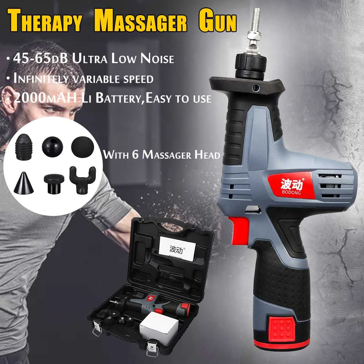 Booster Massage Gun Electric Neck Percussion Massager Smart Hit Fascia Gun for Body Relaxation Fitness Muscle Pain Relief 6 Head