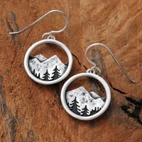 mountain and pines round drop earrings silver color pendant dangle earrings women wedding party jewelry female bijoux