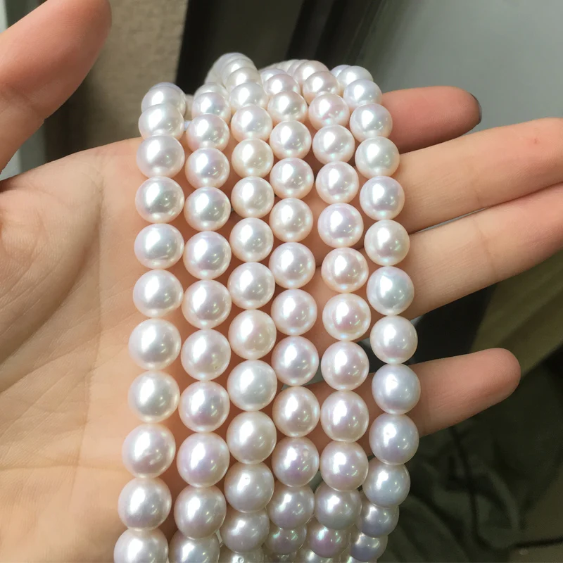 

Freshwater Pearl Necklace Round Shape with Size 9-10mm Pearls Perfect Luster for DIY Jewelry Loose Pearl Strands