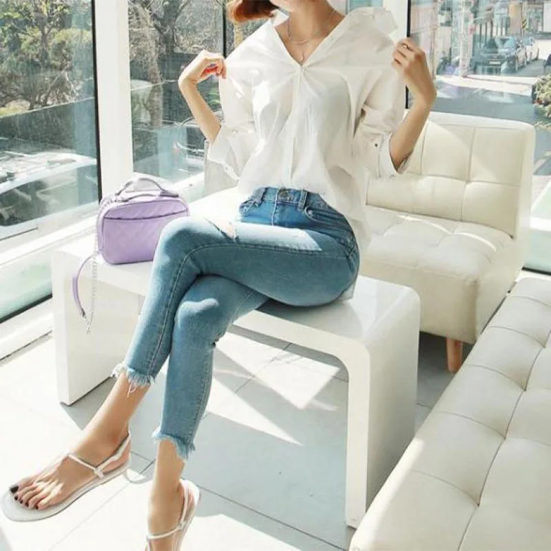 Женская ажурная блузка с длинным рукавом летучая мышь и открытой спиной | одежда