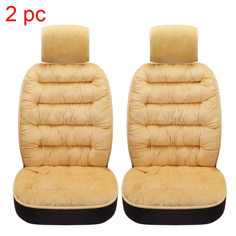 Beige 2pcs Хлопковые Чехлы для автомобильных сидений, автомобильные теплые плюшевые чехлы для сидений, чехлы для автомобильных сидений, протектор для зимних и осенних чехлов, аксессуары для подушек - Название цвета: Beige 2pcs