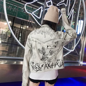 2021 модная новая джинсовая куртка с надписью граффити Бесплатная доставка