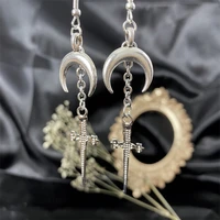 new fashion moon and dagger earrings alternative gothic earrings witch medieval sword earrings punk jewelry