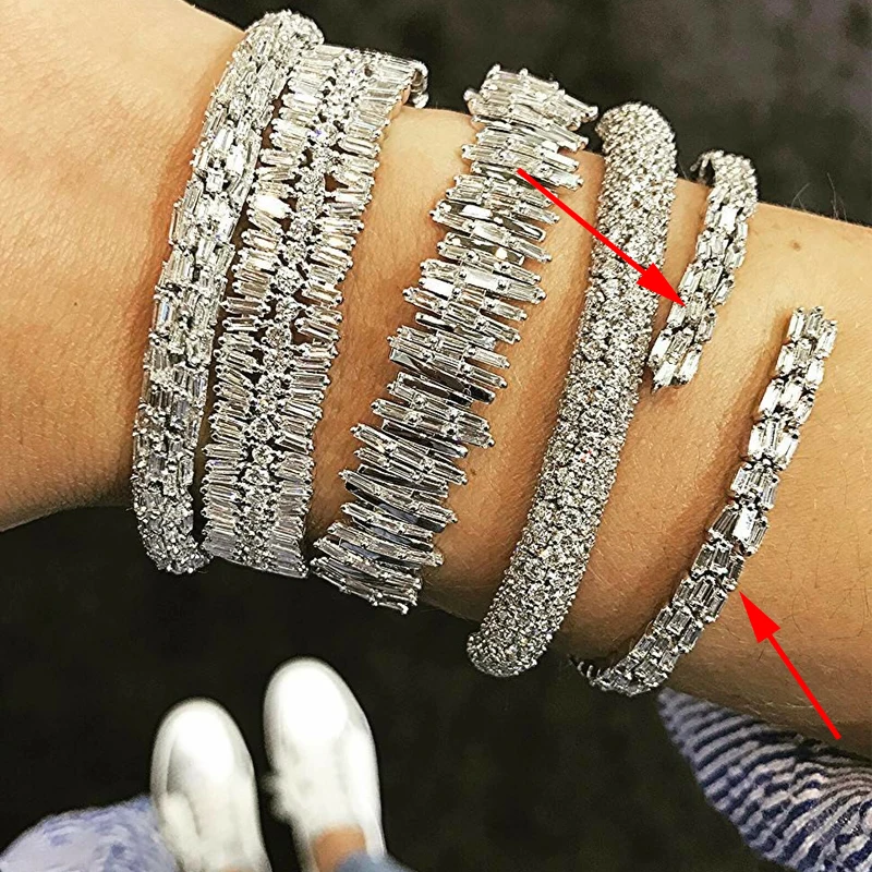 ZAKOL Новинка Модный браслет багет из AAA кубического циркония Браслет манжета с