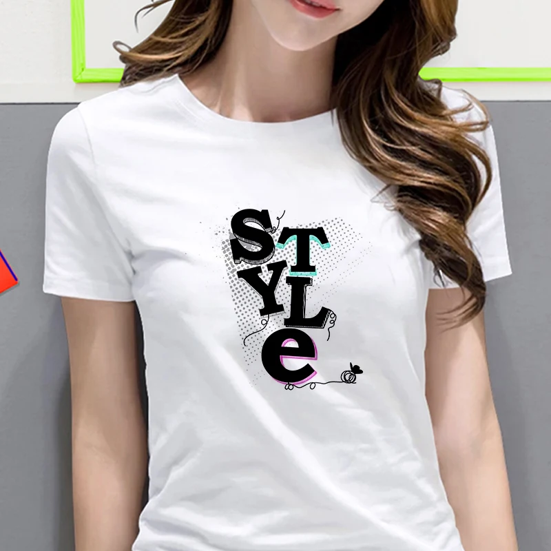

Fashion letter Printed T shirt 2021 New Summer Women T-shirt Casual Harajuku Tshirt Female Cute Tee White o-neck Tops clothing