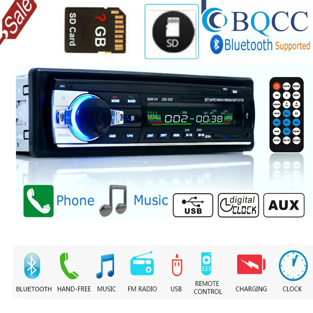 Авторадио с Bluetooth 1Din стереопроигрыватель поддержкой AUX/MP3/FM/пульт дистанционного