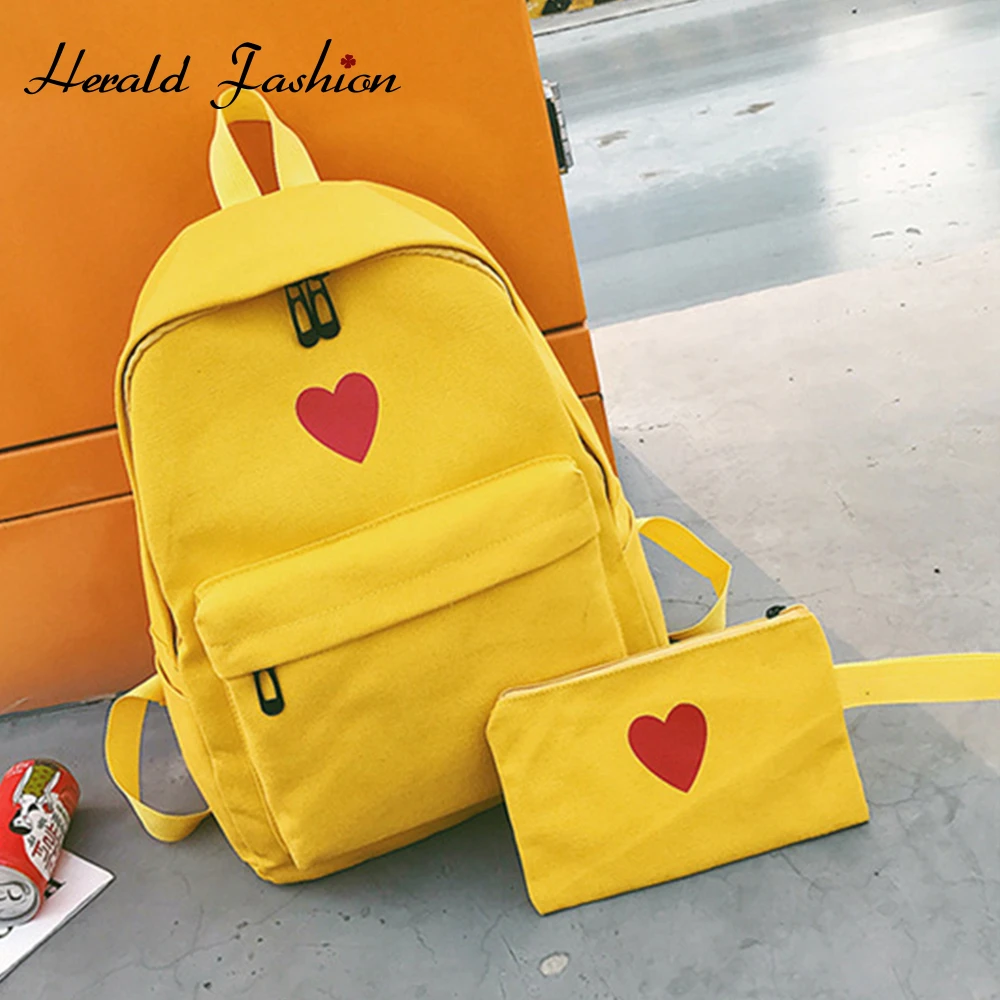Herald Fashion 2 шт./компл. женский холщовый рюкзак с принтом Love Heart дорожная сумка для