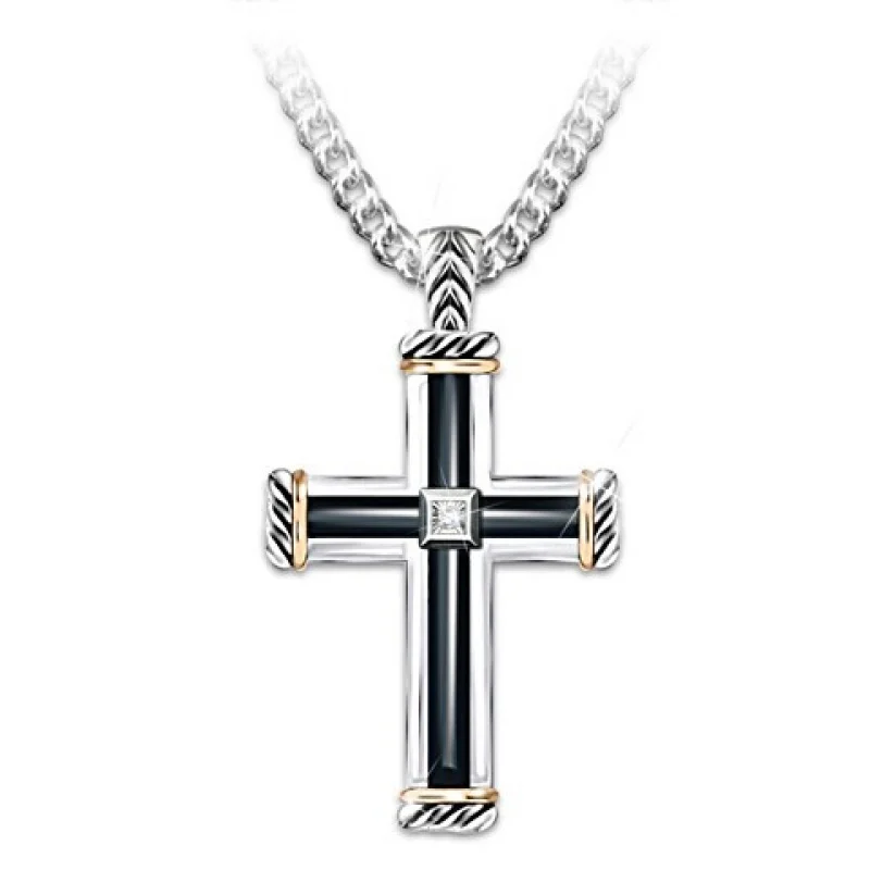 

Trendy Fashion Cross Pendant Necklace Men's Fashion Metal Austrian Rhinestone Inlaid Religious Accessories Party Jewelry