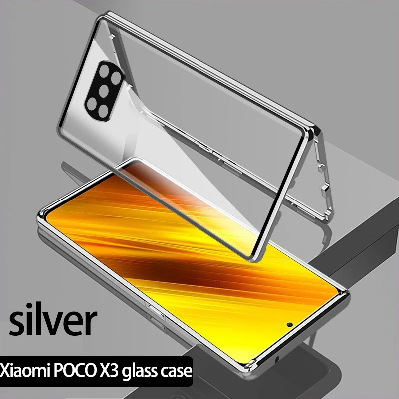 

For Xiaomi POCO X3 NFC protection Resistance to fall Protective sleeve Magnetic Metal note8 9 X10 Double-sided glass PHONE Case