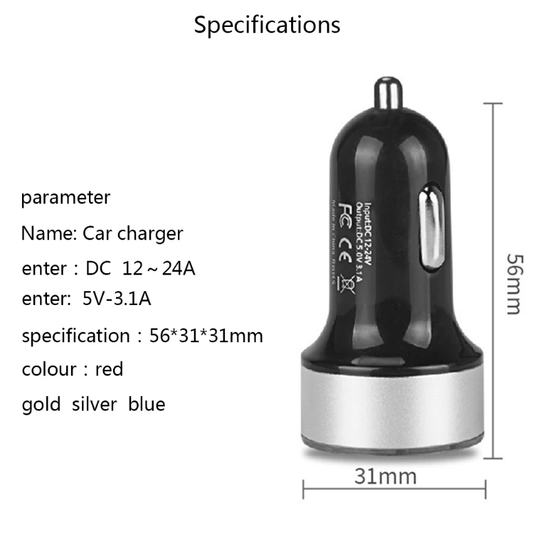 

QC3.0 Dual USB 2 Ports 3.1A Car Phone Charger Quick Charging Adapter with LED Display Screen Cigarette Socket Lighter