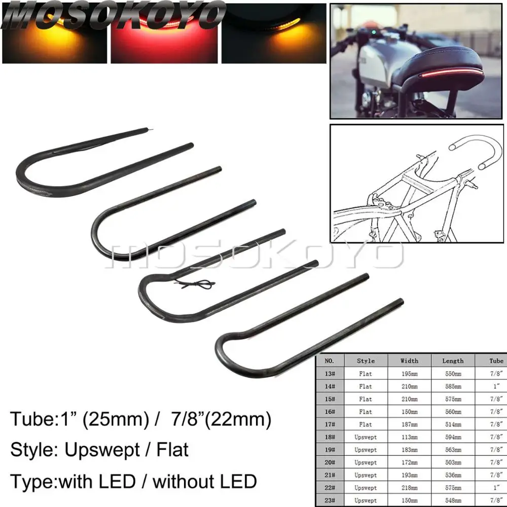 

23 Size Rear Seat Frame Hoop Loop Tracker End Upswept Flat Brat Frame Loop W/LED Taillight Turn Signal for Cafe Racer Scrambler