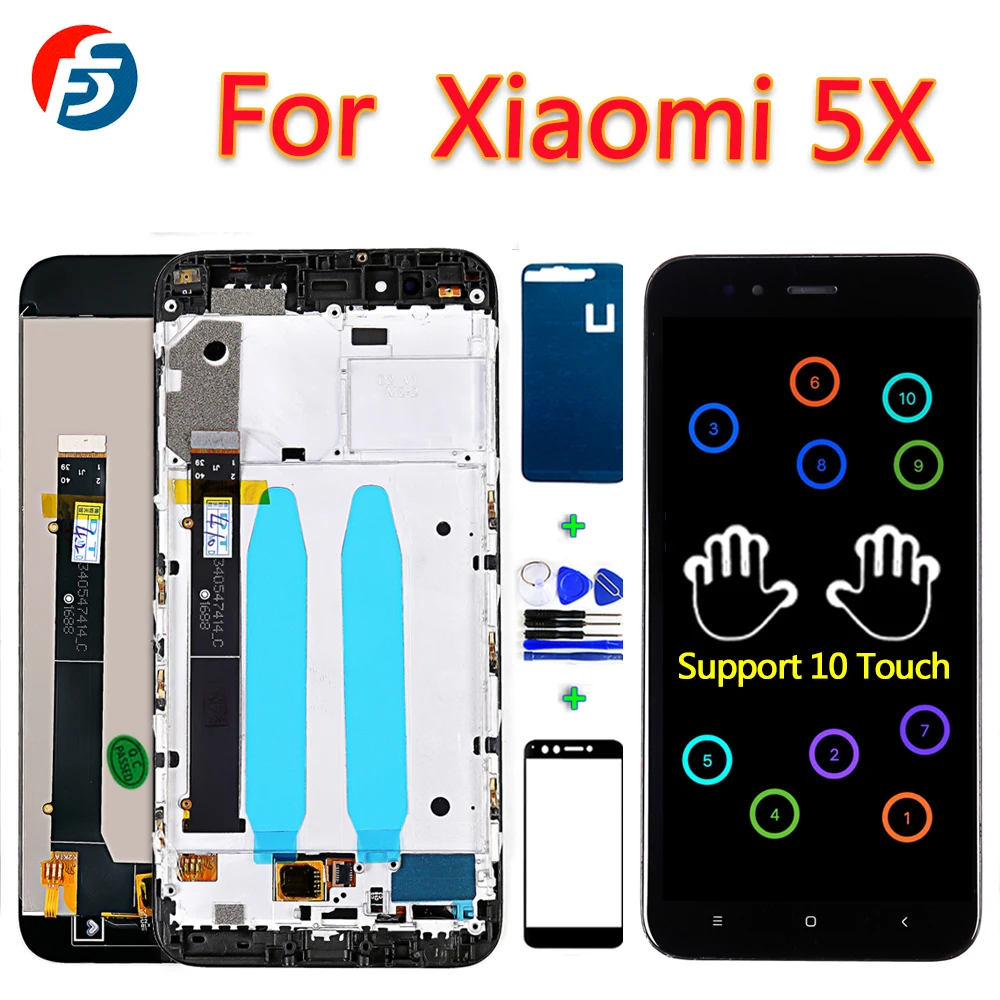 10 точечный сенсорный экран для Xiaomi mi 5X ЖК-дисплей 5,5 дюймов дигитайзер в сборе для Xiao mi A1 рамка со стеклянной пленкой и инструментами
