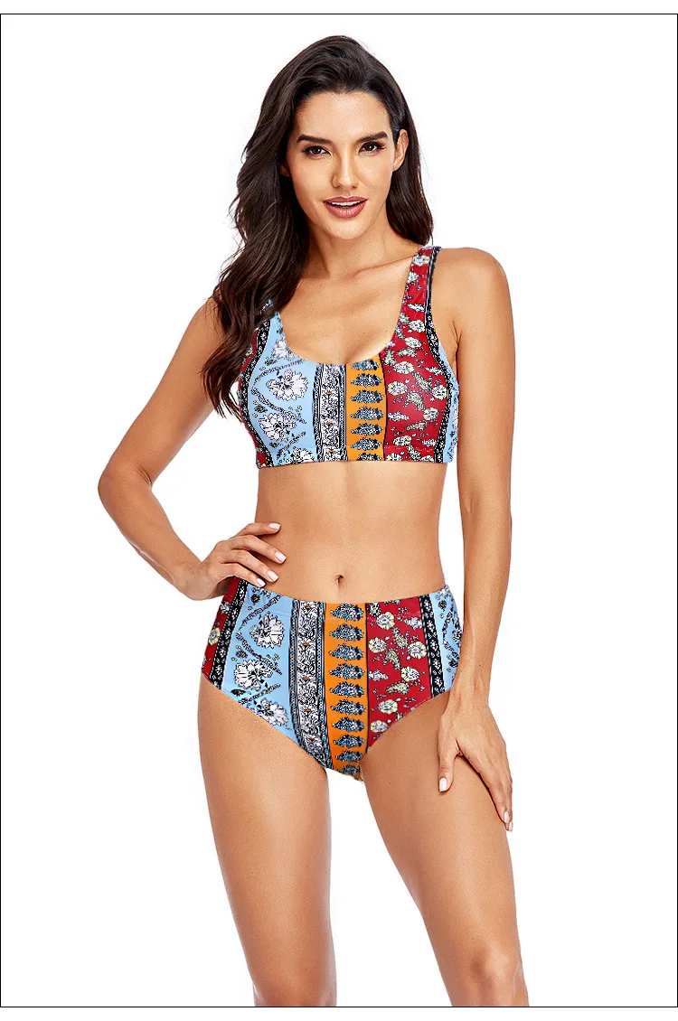 

Сексуальный женский винтажный купальный костюм с завышенной талией, Новый красочный купальник в этническом стиле для лета, пляжный женский...