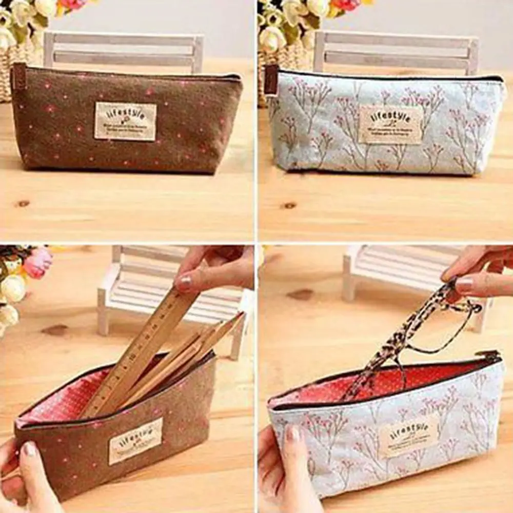 New Arrival Cute Kawaii Floral Flower Canvas Zipper Pencil Cases Lovely Fabric Tree Pen Bags School Office Supplies | Канцтовары для